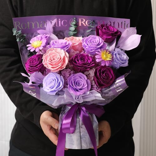 Lovenfold Flowers for Delivery Birthday Flowers Gift for Her,Preserved Flowers Bouquet 12 Roses Mixed Bouquet,Rose Gifts for Women Mom Grandma(Mixed 12 Lilac Roses) - Image 5
