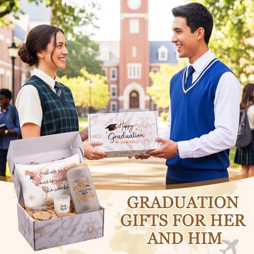 Potchen 7 Pcs Graduation Gifts for Girl Her Class of 2026 College High Graduation Gifts Box Set with 16oz Glass Cup Cosmetic Bag Bracelet Scented Candle with Box for Women Daughter Friend(Brown) - Image 6