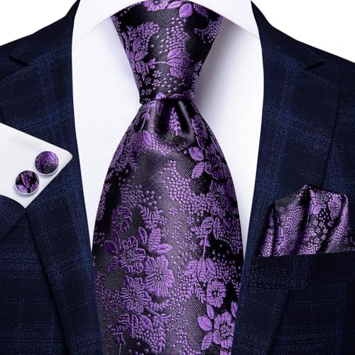 Hi-Tie Lot 5 Pcs Gift Box Mens Tie Set Necktie with Pocket Square Cufflinks Silk Neck Tie Collection - Image 7