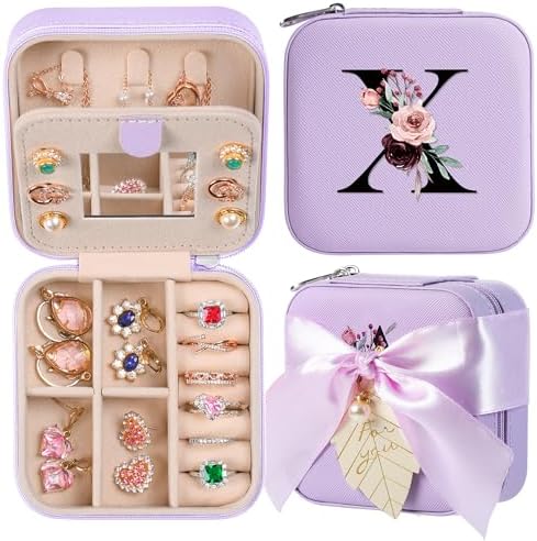 AYGXU Travel Jewelry Box for Women and Girls - Small Case With Initial A-Z - Teacher Gifts by AYGXU