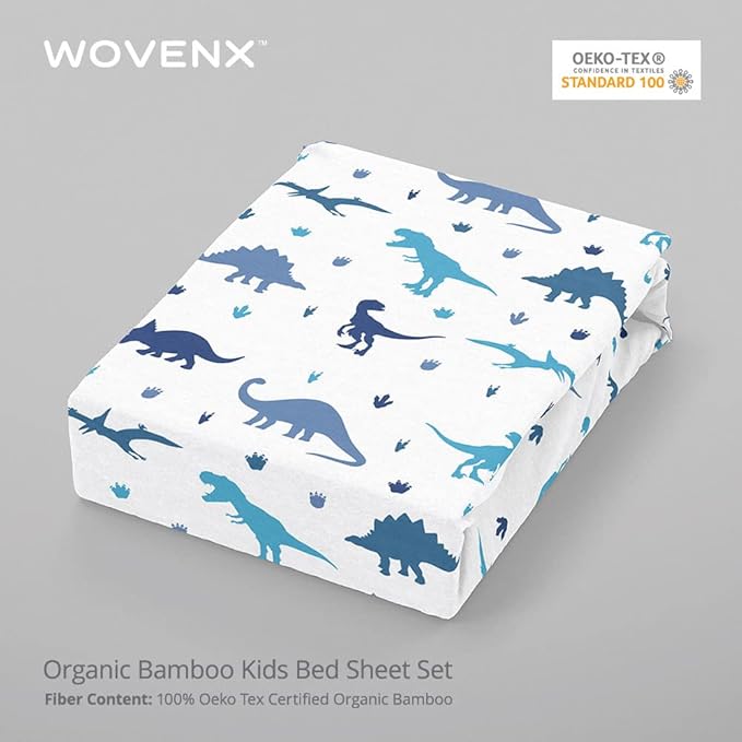 Kids Organic Viscose Derived from Bamboo Sheet Set | Twin or Full Size Fitted Bed Sheets | Oeko-Tex Certified | Cute Toddler Bedding for Girls & Boys Dino Twin