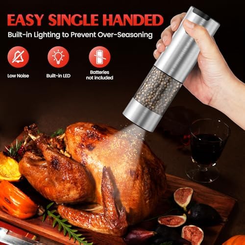 Electric Salt and Pepper Grinder- Automatic Battery Pepper Mill Shakers Kitchen Essentials for New Home Adjustable Coarseness Upgraded Larger Capacity with Led for Housewarming Gifts - Image 3