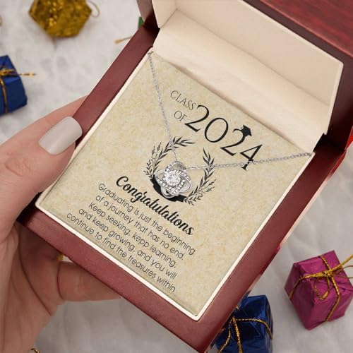 VIRAGIL 2023 Graduation Gifts for Her, Class of 2024 Love Knot Sterling Silver Pendant Necklace Senior College Graduation Jewelry Gifts for Girl Daughter - Image 4