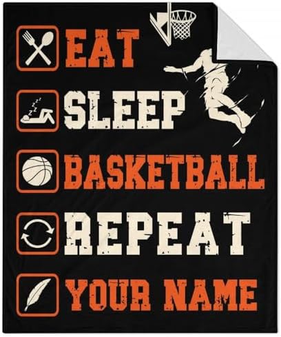 Mercuryelf Custom Basketball Throw Blanket - Soft, Fuzzy & Warm - 50x60 Inches Flannel Blankets for Living Room, Sofa - Black Sports Funny Throws Gift for Teens by Mercuryelf