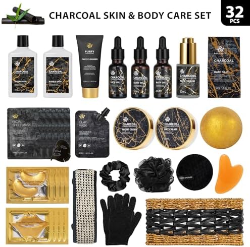 Gifts for Women & Men, Charcoal 32 Pcs Bath & Body Gifts Basket, Home Spa - Image 2