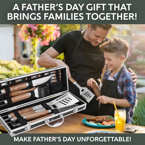 Kaluns Grilling Accessories, Dad Gifts for Fathers Day, Mothers Day Grilling Gifts, Heavy Duty Stainless Steel BBQ Tool Set for Outdoor Grill with Aluminum Case and Apron, Birthday Gifts for Men - Image 2