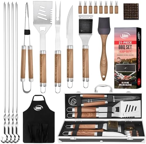 Kaluns Grilling Accessories, Dad Gifts for Fathers Day, Mothers Day Grilling Gifts, Heavy Duty Stainless Steel BBQ Tool Set for Outdoor Grill with Aluminum Case and Apron, Birthday Gifts for Men by Kaluns%C2%AE