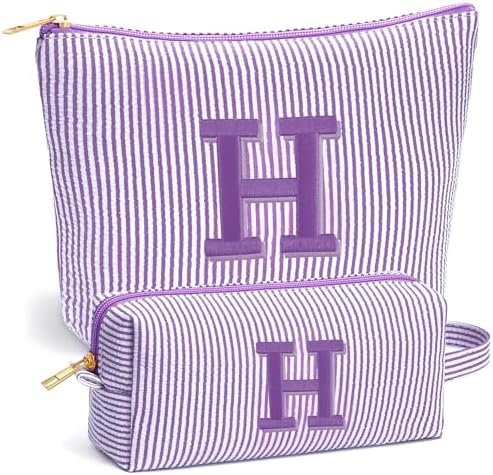 Christmas Gifts for Women - Christmas Stocking Stuffers, Personalized Small Makeup Bag for Purse Travel Makeup Bag Set, Initial Make up Bag Pouch,Birthday Gifts for Women, Purple Letter H by Fohufo