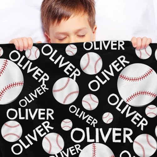 Personalized Baby Blankets for Girls Boys, Custom Baby Blanket with Name Swaddle Toddler Fleece Blanket Personalized Gift Black Baseball - Image 4