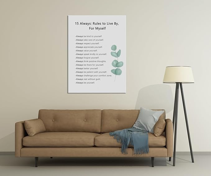 Inspirational Poster 15 Always : Rules to Live By, For Myself Quotes Motivational Canvas Wall Art picture Prints Artwork for Office Classroom Living Room Modern Home Wall Decor Framed [30''W X 40''H]