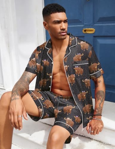 Ekouaer Mens Silk Satin Pajamas Set Short Sleeve Button Up Lounge Pjs Set - Image 5