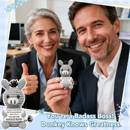 Funny Boss’s Day Gifts for Women Men Appreciation Donkey Plush – Crochet Desk Buddy for Birthday, Promotion, Christmas Office Humor Gag White Elephant Exchange - Image 2