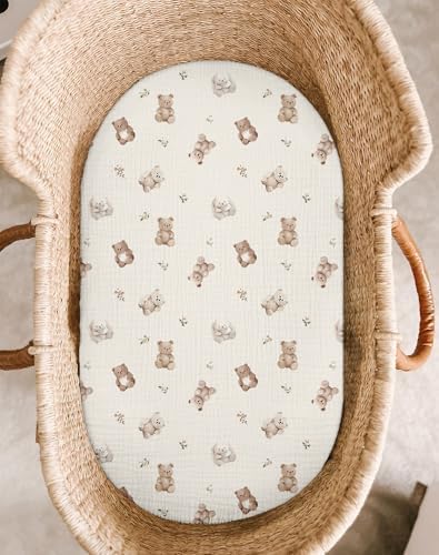 Muslin Bassinet Sheets 2 Pack, 33" x 17", (Teddy & Friends) - Image 2