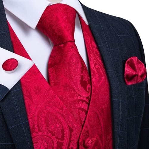 DiBanGu Mens Vest and Tie Set Formal Paisley Waistcoat and Necktie Pocket Square Cufflinks Silk Suit Vest for Tuxedo Wedding - Image 2