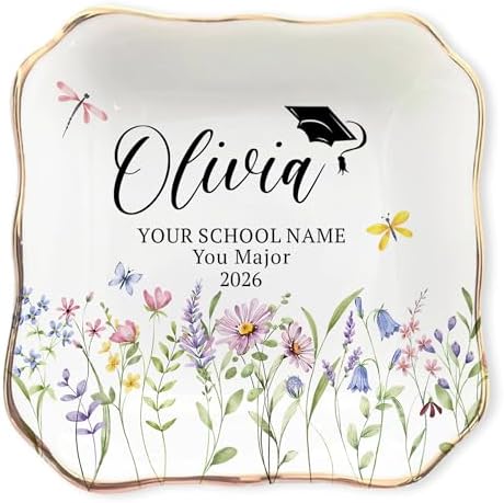 Custom Floral Graduation Gifts Jewelry Dish, Graduation Trinket Dish, Gift for Graduation, Class of 2026 Graduation Keepsake by ZISOL26HZ