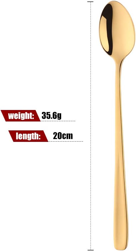 Buyer Star Long Handle Iced Tea Spoons Set of 6, 8 inch 18/10 Heavy Duty Coffee Spoon Sets for Mixing, Cocktail Stirring, Tea, Coffee, Milkshake, Cold Drink