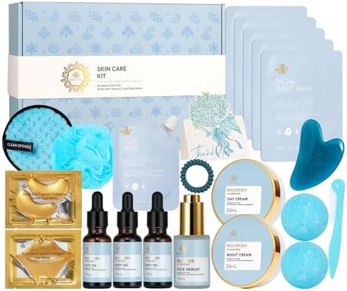 23 Pcs Mother's Day Gifts for Mom, Ylang Facial Skin Care Gift Set, Bath and Body Gifts Basket for Women & Men, Spa Kit Gift Baskets, Birthday Gifts For Women, Sheet Mask, Gel Eye Mask, Christmas by RAROSAACCA