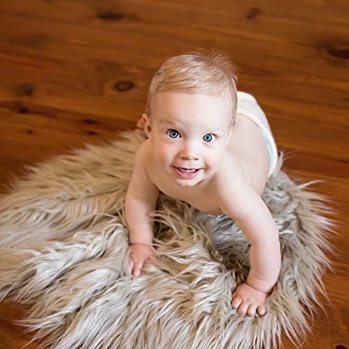 Newborn Photo Props Faux Fur Round 23.6 inch Soft Baby Boy Girl Photo Blanket Studio Photo Mat (Smokey Grey) - Image 2