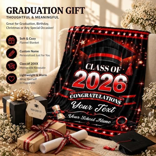 2026 Graduation Gifts Personalized Blanket with Name, Soft Flannel Fleece Blanket for Couch Bed Dorm Travel - Image 2