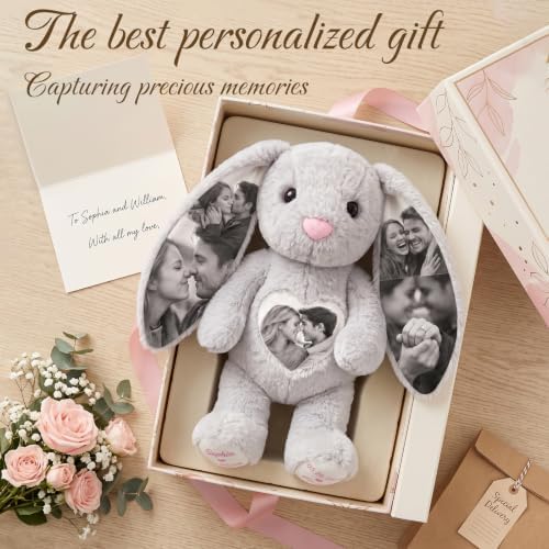 Custom Wedding Photo Bunny Stuffed Animal-Personalized with Picture & Text - Image 2