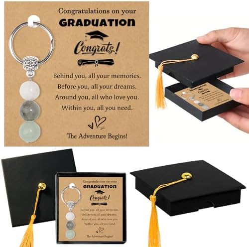 Graduation Gift for Her for Him, Lucky Crystals Keychain Gift for Class of 2026, with Unique Grad Cap Box and Gift Card, Adventure Begins Gifts, for College Graduate High School Party Favor Supply by Sereficy