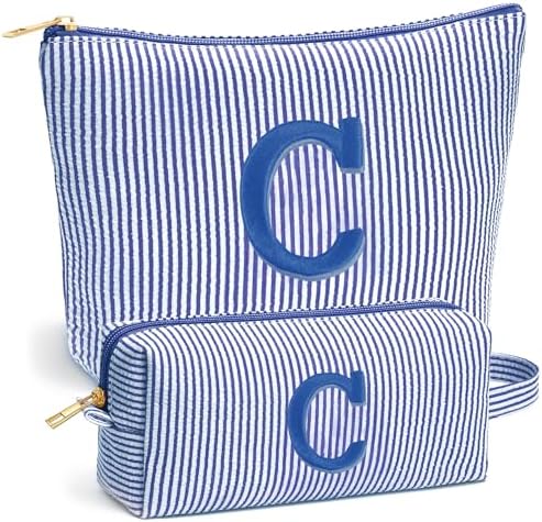 Cute Stuff for Teen Girls Gifts - 2 Piece Set Makeup Bags, Custom Makeup Organizer Pouch for Travel, 6-12 Year Old Girl Birthday Gifts, Travel Essentials, Personalized Birthday Gifts- Blue C by Fohufo