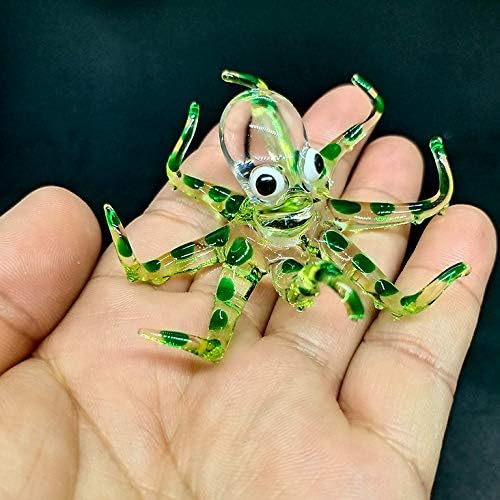 ZOOCRAFT Glass Sea Octopus Figurine Green Miniature Hand Blown Coastal Style Home Decor Gift Collectible