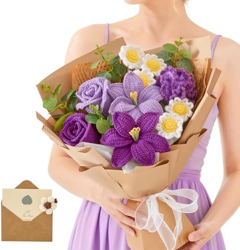 Alecono Large Purple Crochet Flower Bouquet Knitted Lily Floral Set by AleconoBetterYourLife