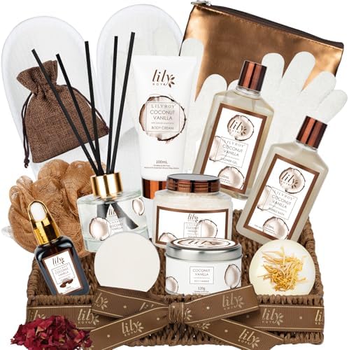 Coconut Vanilla Spa Gift Set, 26Pcs Premium Spa Gift Baskets for Women by LILYROY
