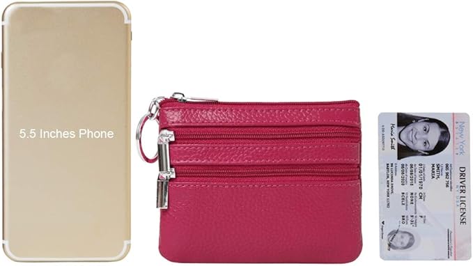 Women's Genuine Leather Coin Purse Mini Pouch Change Wallet with Keychain