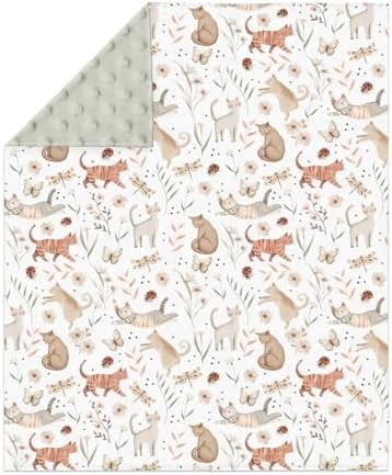 Cute Cat Boho Floral Leaves Baby Blankets for Girl Boy Fun Kittens Meadow Butterflies Soft Mink Dotted Backing Double Layer Swaddle Blanket Cats Lover Gift Bed Blanket Toddler Nursery Crib 30x40 - Image 2