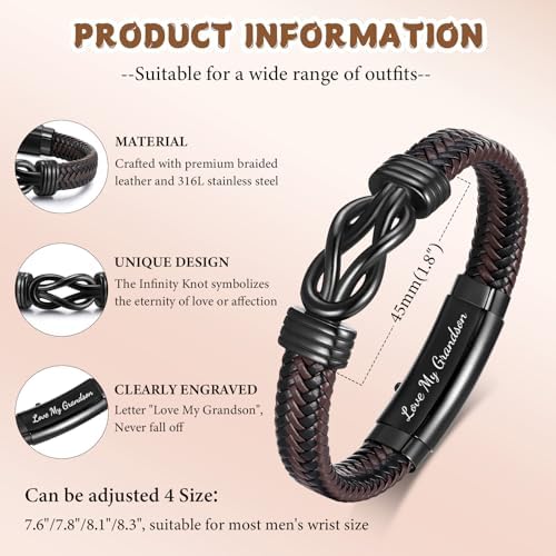 MEALGUET Men's Bracelets Gifts for Men - Brown Braided Leather Infinity Knot Bracelets Engraved Love Massage for Son Man Husband Boyfriend, Mens Bracelet Jewelry Gift for Birthday Valentine's - Image 5