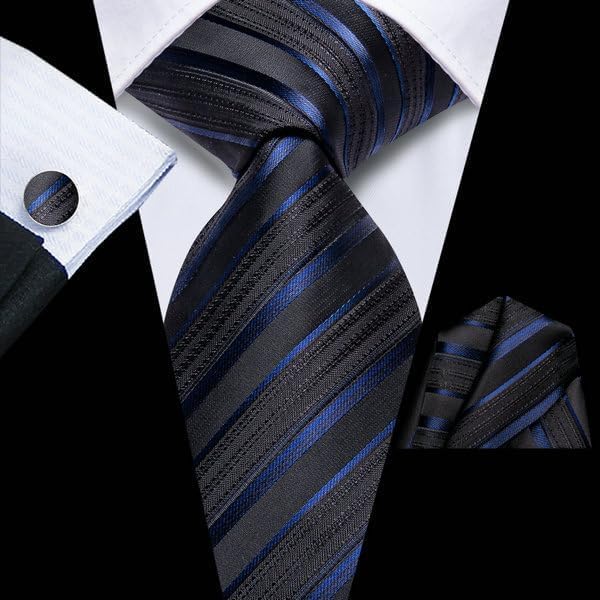 Hi-Tie Lot 5 Pcs Gift Box Mens Tie Set Necktie with Pocket Square Cufflinks Silk Neck Tie Collection - Image 3