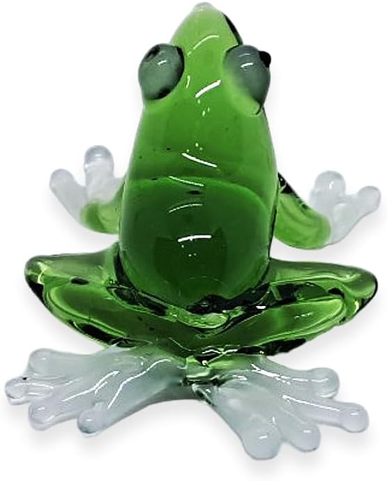 WitnyStore 1" Green Frog White Feet Artistic Blown Glass Figurine Premium Hand-Blown Statue Tabletop Decoration Unique Collectible for Adult Collectors Handcrafted Elegant Home Room Decor