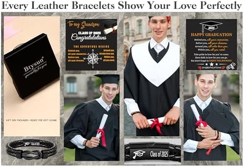 Graduation Gifts for Him, 2025 High School Graduation Gifts Class of 2025 Teen Gift Trendy Stuff Leather Bracelet for Men with Pocket Hug Token Compass College Middle 5th 8th Grade Masters Degree Graduate Knot Jewelry for Son Grandson Boyfriend - Image 7