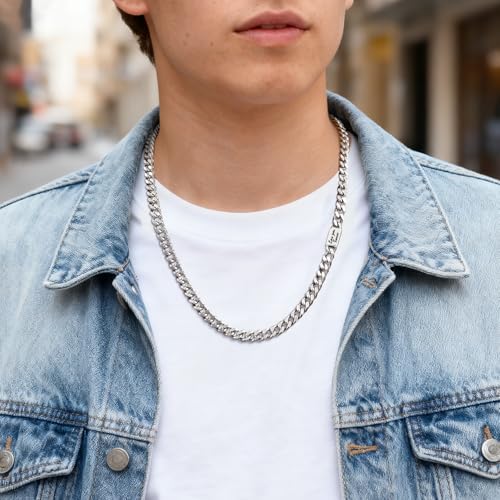 MEALGUET Cuban Link Chain Necklace for Men : Men's 316L Stainless Steel Silver Love You Forever Engraved Curb Chains Necklaces for Son Grandson Nephew Boyfriend, Jewelry Gifts for Birthday Valentines - Image 6