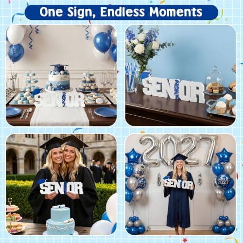 Senior 2027 Table Centerpiece Sign - Class of 2027 Graduation Table Decor - 15" Large Wooden Letter Sign for Party Decor, Photoshoot Props, High School & College Graduation Supplies (Blue) - Image 4