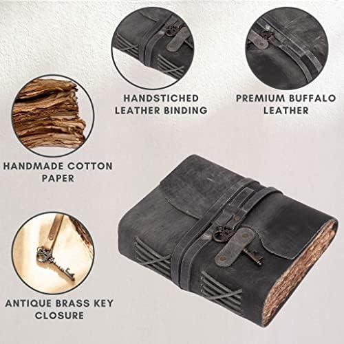 LEATHER VILLAGE Small Leather Journal Key Lock, Slate Grey 13x8. - Image 3