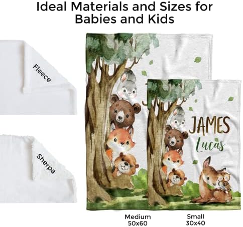 MDPrints Woodland Personalized Baby Blankets for Boys, Personalized Baby Gifts with Name, Customized Baby Blanket, Newborn Boy Gift, Soft Fleece - Image 5