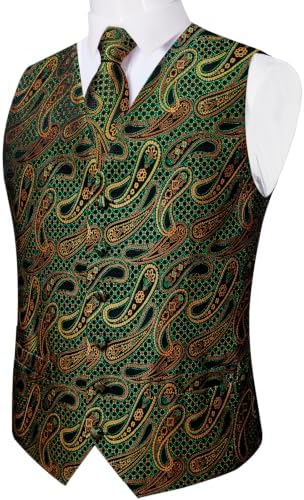 DiBanGu Mens Vest and Tie Set Formal Paisley Waistcoat and Necktie Pocket Square Cufflinks Silk Suit Vest for Tuxedo Wedding - Image 4