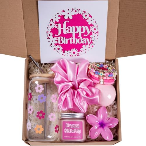 JTEWB Birthday Gifts For Women, Teen Girl, Her, Happy Birthday Gift Box For Girl, Women, Sister, Daughter, Friends, Cute Daisy Aesthetic Glass Cups Gift Set 7pcs (Multicolor) by Unknown