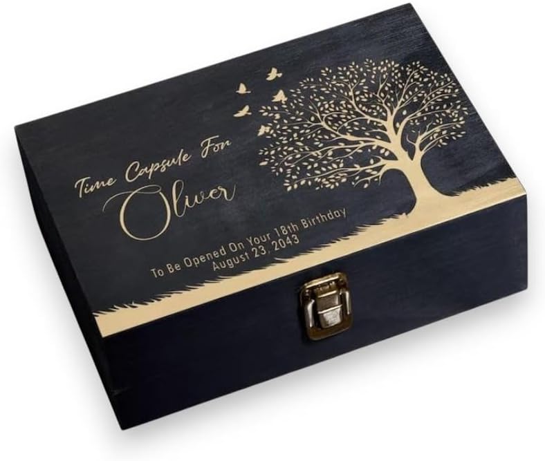 Personalized Time Capsule Box, Engraved Wooden Keepsake Box with Lid by ENGRAVEMYMEMORIES
