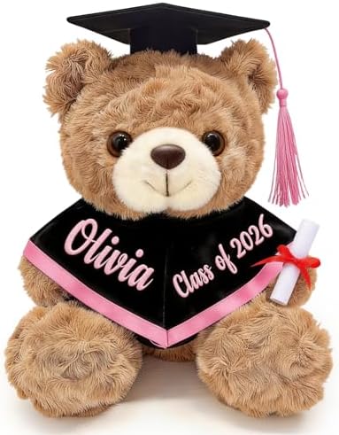 Personalized Graduation Teddy Bear Class of 2026, Custom Stuffed Animal with Cap Gown & Diploma, Unique Graduation Gifts for Kindergarten High School College Graduates, Gift for Her Him, 10 Inch by Unknown