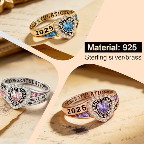 925 Sterling Silver 2026 Class Rings for women Men, Custom College High School Graduation Rings for Men 2026, Graduation Gifts for Her Him - Image 2