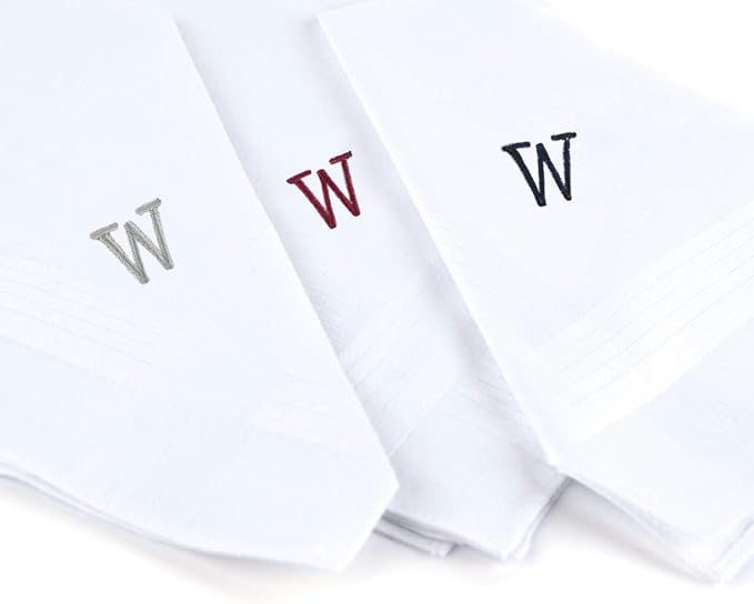 Initial Handkerchief for Men, Monogrammed Boxed 3 Piece Set,100% Cotton