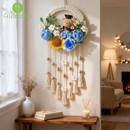 Alecono Blue Graduation Crochet Flower Bouquet Handmade Floral - Image 6