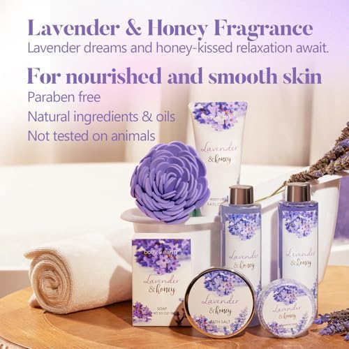 Bath and Body Gift Set - Lavender Gifts for Women, Body & Earth Bath & Shower Sets, 8 Pcs Lavender Honey Gift Sets with Bubble Bath, Lotion Set, Soap, Spa Kit for Women, Christmas Gifts for Mom - Image 4