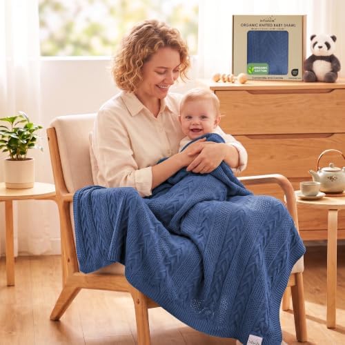 Organic Cotton Knit Boy Baby Blanket Infant Toddler Gift 31x43 in - Image 5