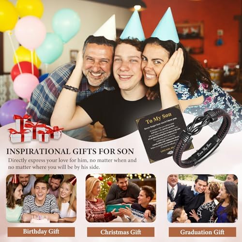 MEALGUET Men's Bracelets Gifts for Men - Brown Braided Leather Infinity Knot Bracelets Engraved Love Massage for Son Man Husband Boyfriend, Mens Bracelet Jewelry Gift for Birthday Valentine's - Image 6