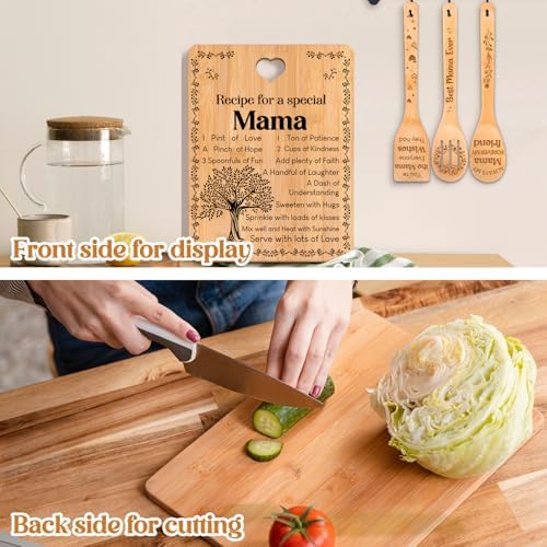 Mama Gifts - "Recipe for a Special Mama" Mama Gifts for Women Cutting Board Set, Bamboo-Made Engraved Utensil Set Gifts for Mama Cutting Board, Mothers Day Gifts for Mama. - Image 5